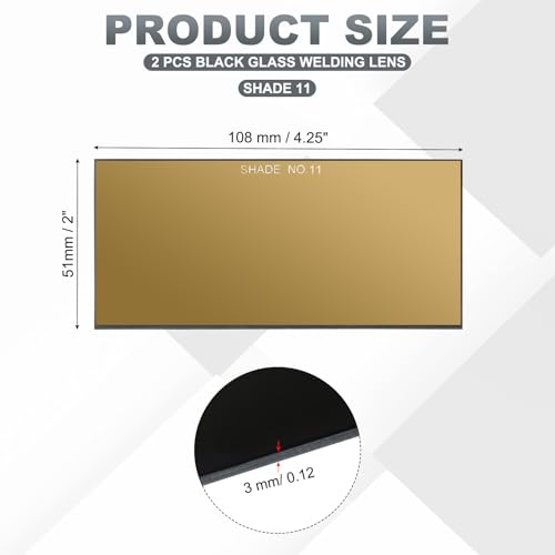 PATIKIL 金色溶接ガラスレンズシェード11 2パック2"×4.25"強化ヘルメットフィルター暗くするガラス溶接フードレンズ 溶接ヘルメットフードカバー交換用