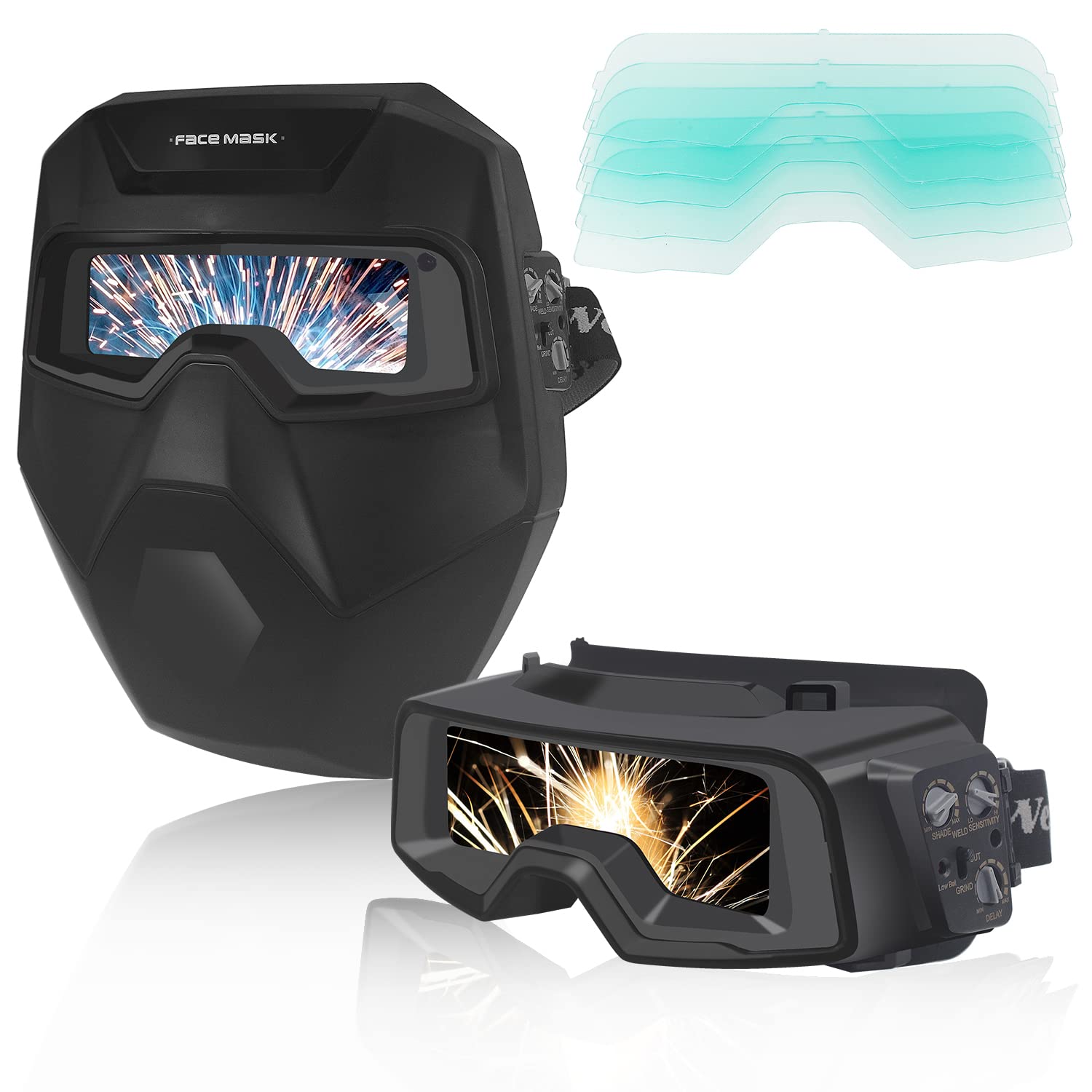 Asyoubuy 溶接メガネ 溶接ゴーグル 溶接面 自動遮光 超軽量 予備用保護プレート5枚 外側交換