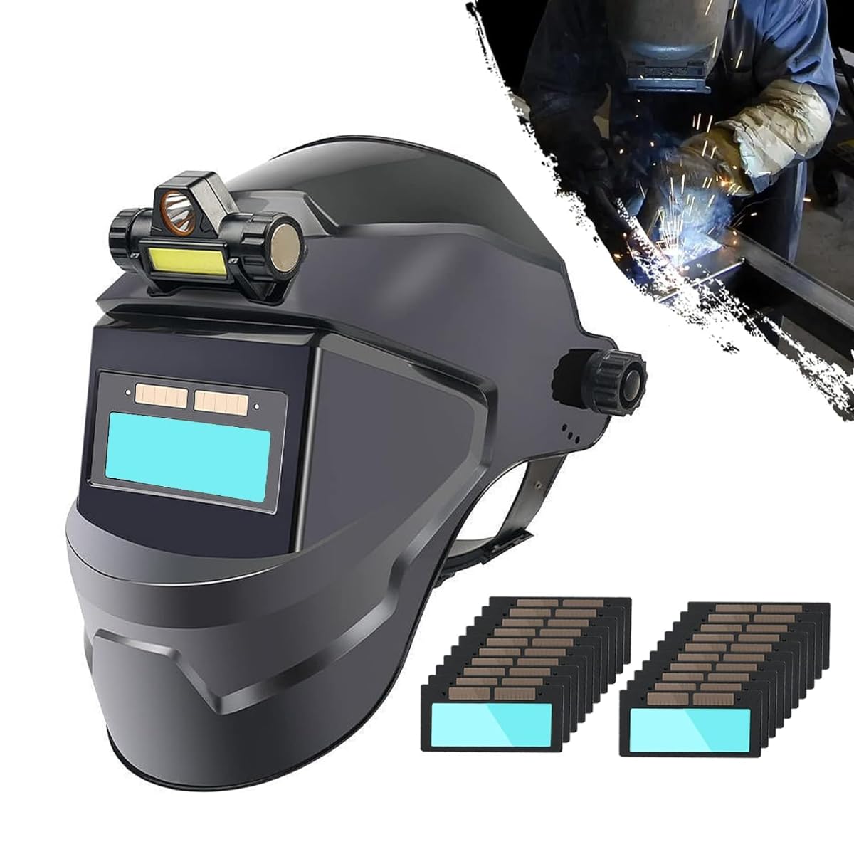 Zehaiwl 溶接面 自動遮光溶接面 ソーラー充電式溶接マ スク 溶接ヘルメット 本当の色を映す 液晶フィルター 溶接保護具 ワイドビュータイプ 超軽量設計 太陽光パネル充電 装着調節可能 高強度の材料と防炎剤 最大遮光速度 0.00003秒 自動車産業 建築 製造業 (B)
